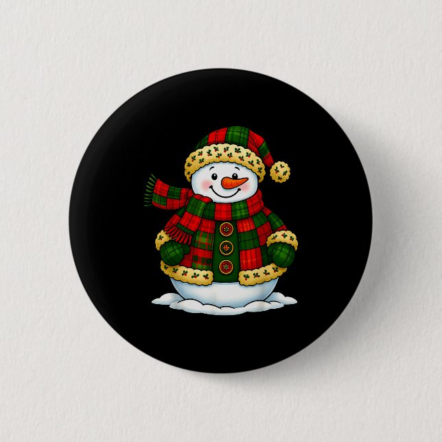 Badge Rond 5 Cm Patchwork Snowman Retro Funny Christmas Snowman Ho (Devant)