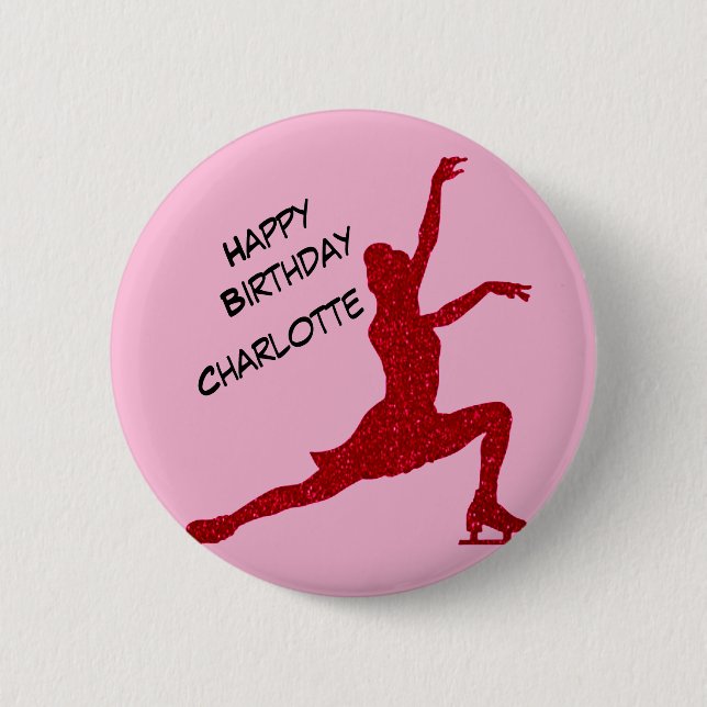 Badge Rond 5 Cm Patinage artistique Anniversaire rose / Red Papier (Devant)