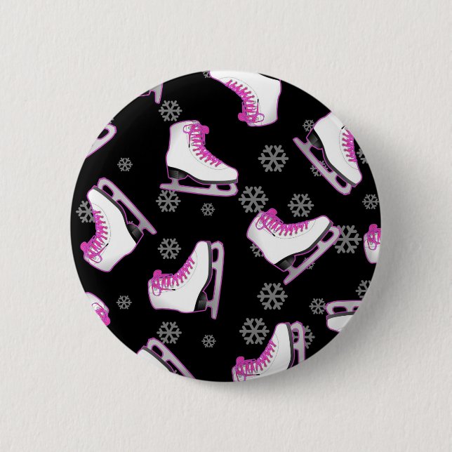 Badge Rond 5 Cm Patinage artistique - patins de glace noir et rose (Devant)