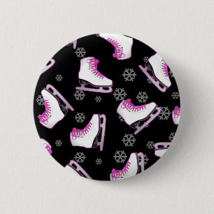 Badge Rond 5 Cm Patinage artistique - patins de glace noir et rose