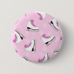 Badge Rond 5 Cm Patinage artistique - rose de patins de glace avec