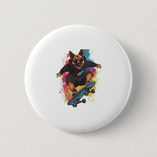 Badge Rond 5 Cm Patineur Berger � Cool Skateboard Chien
