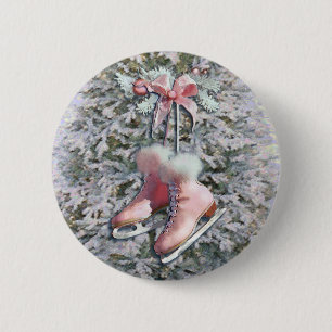 Badge Rond 5 Cm PATINS de GLACE dans le ROSE par SHARON SHARPE