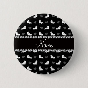 Badge Rond 5 Cm Patins et coeurs noirs nommés faits sur commande