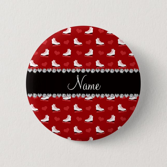 Badge Rond 5 Cm Patins et coeurs rouges nommés faits sur commande (Devant)