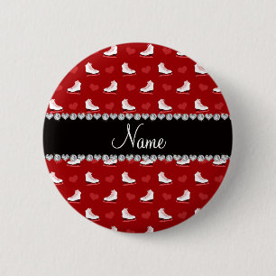 Badge Rond 5 Cm Patins et coeurs rouges nommés faits sur commande