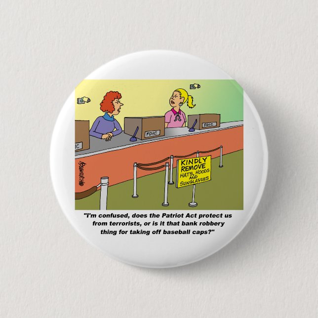 BADGE ROND 5 CM PATRIOT ACT/VOL DE LA BANQUE (Devant)