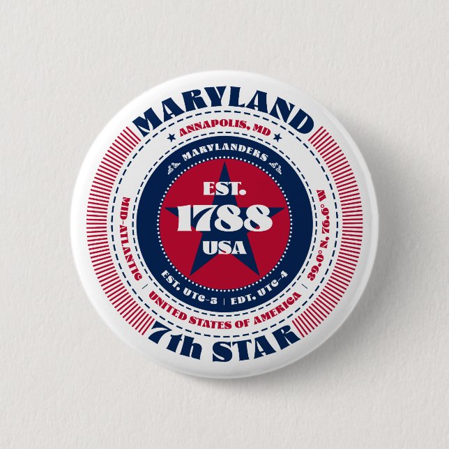 Badge Rond 5 Cm Patriotic Maryland Circle avec détails d'état (Devant)