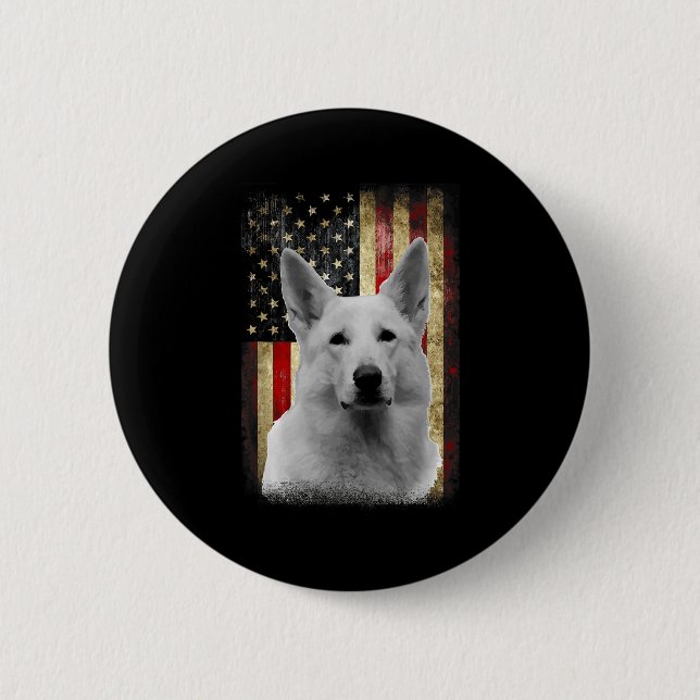 Badge Rond 5 Cm Patriotic White German Shepherd Flag American Usa  (Devant)