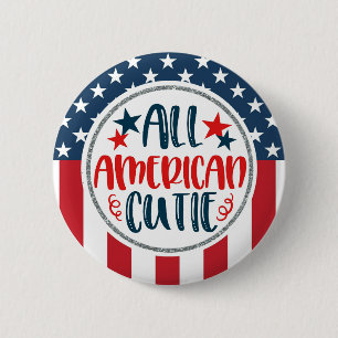 Badge Rond 5 Cm Patriotique All American Cutie Stars Stripes Uniqu
