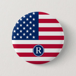 Badge Rond 5 Cm Patriotique Américain Rouge Bleu bleu Personnalisé