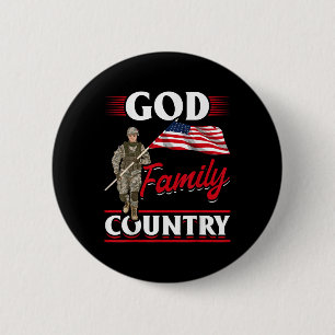 Badge Rond 5 Cm Patriotique Américain US Drapeau Dieu Famille Pays