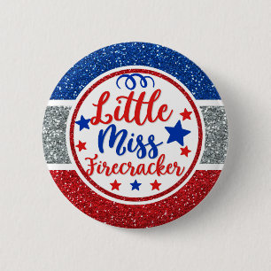 Badge Rond 5 Cm Patriotique petite Miss Firecracker Glittery
