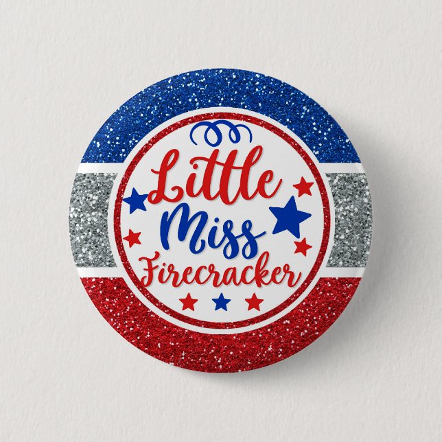 Badge Rond 5 Cm Patriotique petite Miss Firecracker Glittery (Devant)