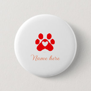 Badge Rond 5 Cm Patte de chien cœur rouge animal familier ajouter