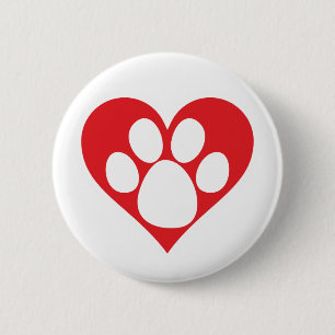 Badge Rond 5 Cm Patte de chien de coeur