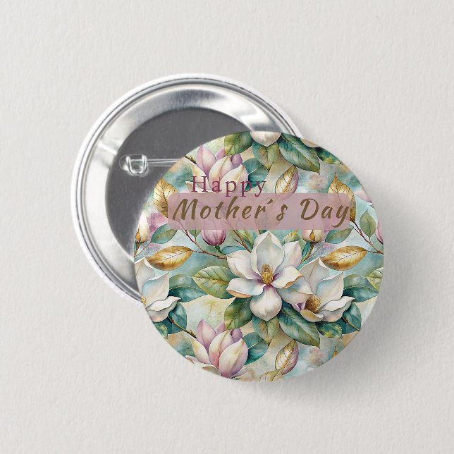 Badge Rond 5 Cm Pattern Elegant Magnolia Flowers (Devant & derrière)