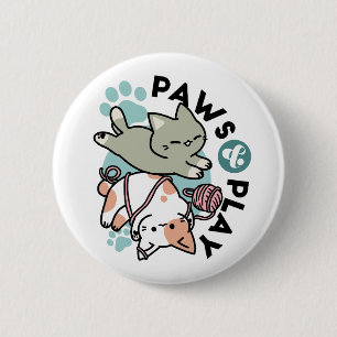 Badge Rond 5 Cm Pattes et Jeux – Illustration de Chat Adorable