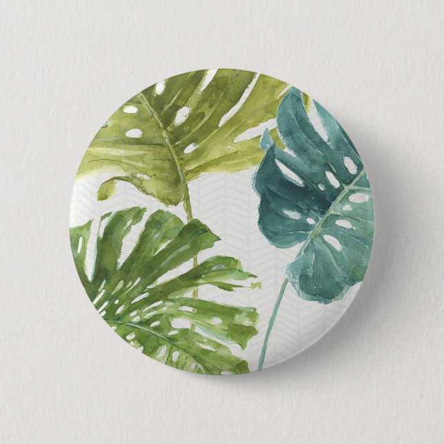 Badge Rond 5 Cm Paumes tropicales mélangées des verts | (Devant)