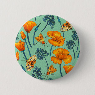 Badge Rond 5 Cm Pavot et papillons de nuit de Californie sur jade