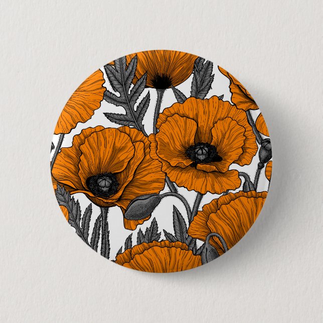 Badge Rond 5 Cm Pavot orange sur blanc (Devant)
