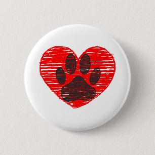 Badge Rond 5 Cm Paw Chien Croquis Dans Le Coeur Rouge