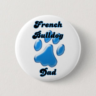 Badge Rond 5 Cm Pawprint bleu papa Bulldog français - Bouton