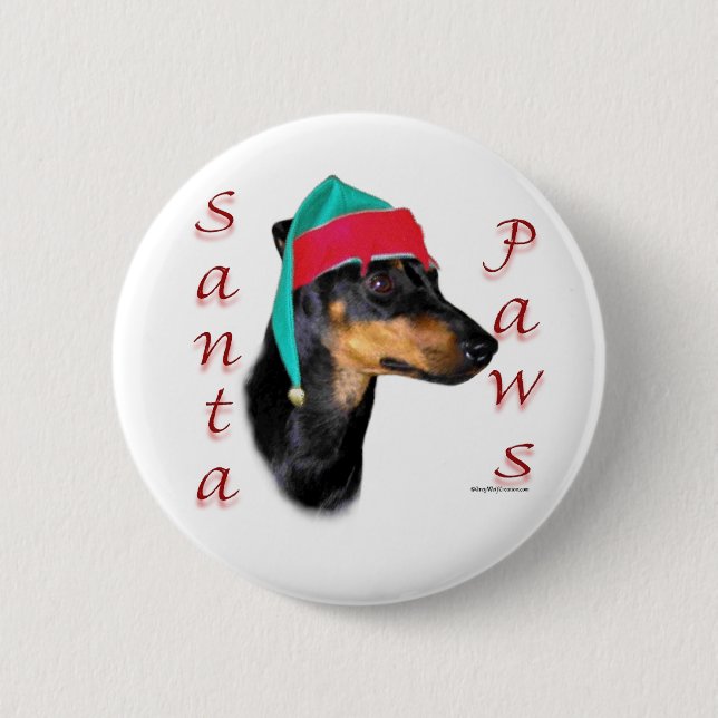Badge Rond 5 Cm Paws de Manchester Terrier Père Noël (Devant)