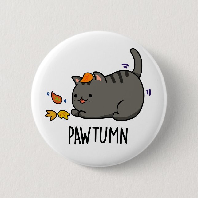 Badge Rond 5 Cm Pawtume mignon Automne Kitty Cat Pun (Devant)