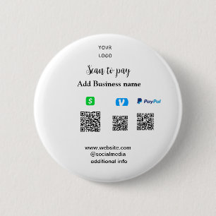 Badge Rond 5 Cm Paypal Cashapp venmo scan pour payer QR ajouter un