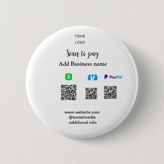 Badge Rond 5 Cm Paypal Cashapp venmo scan pour payer QR ajouter un (Devant)