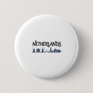 Badge Rond 5 Cm Pays-Bas Skyline Voyage Tenues de vacances