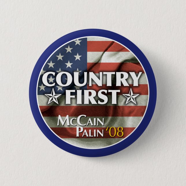 Badge Rond 5 Cm Pays d'abord : Bouton de McCain-Palin (Devant)