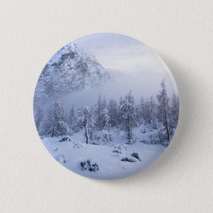Badge Rond 5 Cm Pays merveilleux d'hiver, brouillard, forêt d'épin