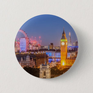 Badge Rond 5 Cm Paysage de Londres Big Ben Carte Postale Pittoresq