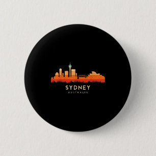 Badge Rond 5 Cm Paysage de style rétro vintage Sun Skyline Sydney