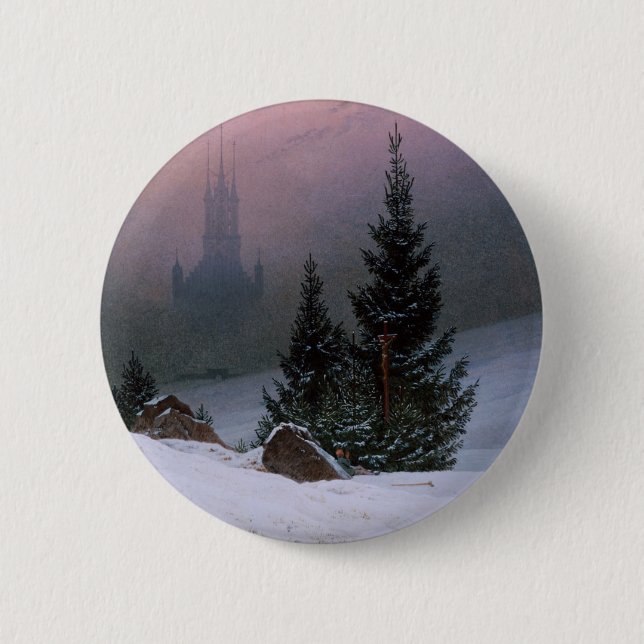 Badge Rond 5 Cm Paysage d'hiver (par Caspar David Friedrich) (Devant)