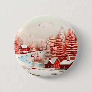 Badge Rond 5 Cm Paysage d'hiver scandinave en 3D