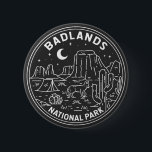 Badge Rond 5 Cm Paysage du parc national des Badlands Monoline<br><div class="desc">Badlands monoline design. Les paysages spectaculaires du parc s’étendent sur des formations rocheuses superposées,  des canyons escarpés et des pointes d’altitude. Le bison,  le mouton de l'Amérique et le chien des Prairies habitent ses prairies tentacules.</div>