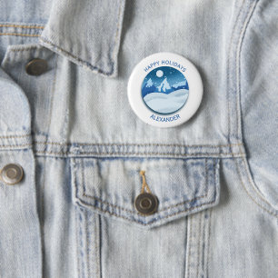Badge Rond 5 Cm Paysage givré paisible personnalisé