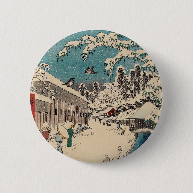 Badge Rond 5 Cm Paysage hivernal d'Hiroshige japon ukiyo-e antique (Devant)