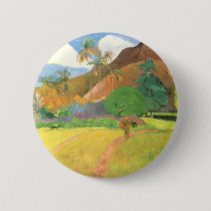Badge Rond 5 Cm Paysage tahitien, Montagnes Tahiti, Paul Gauguin