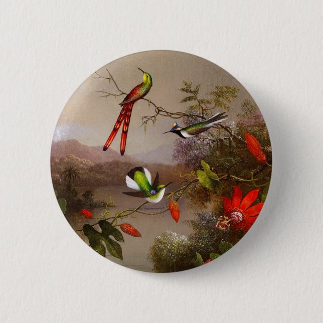 Badge Rond 5 Cm Paysage tropical avec dix colibris (Devant)
