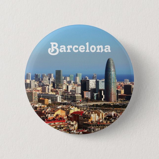 Badge Rond 5 Cm Paysage urbain de Barcelone (Devant)