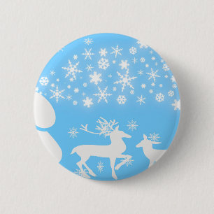 Badge Rond 5 Cm Paysages naturels Saisons Hiver Feu de neige Cerf