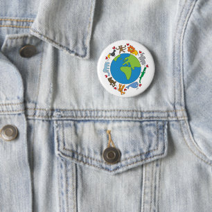 Badge Rond 5 Cm Peace And Love Cute Cartoon Animaux du monde