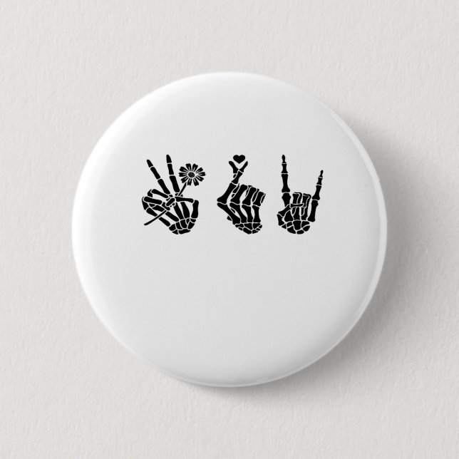 Badge Rond 5 Cm Peace And Roll Skeleton Mains Classique (Devant)