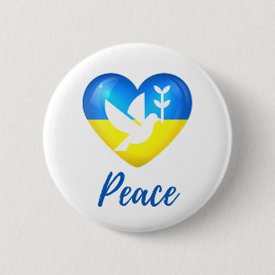 Badge Rond 5 Cm Peace Dove Ukraine - Coeur du drapeau