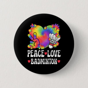 Badge Rond 5 Cm Peace Love Badminton Lover 60s les années 70 Hippi