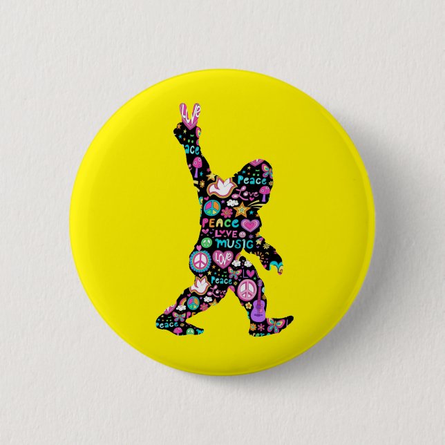 Badge Rond 5 Cm Peace Love Bigfoot Hippie Funny Bigfoot Lover    (Devant)